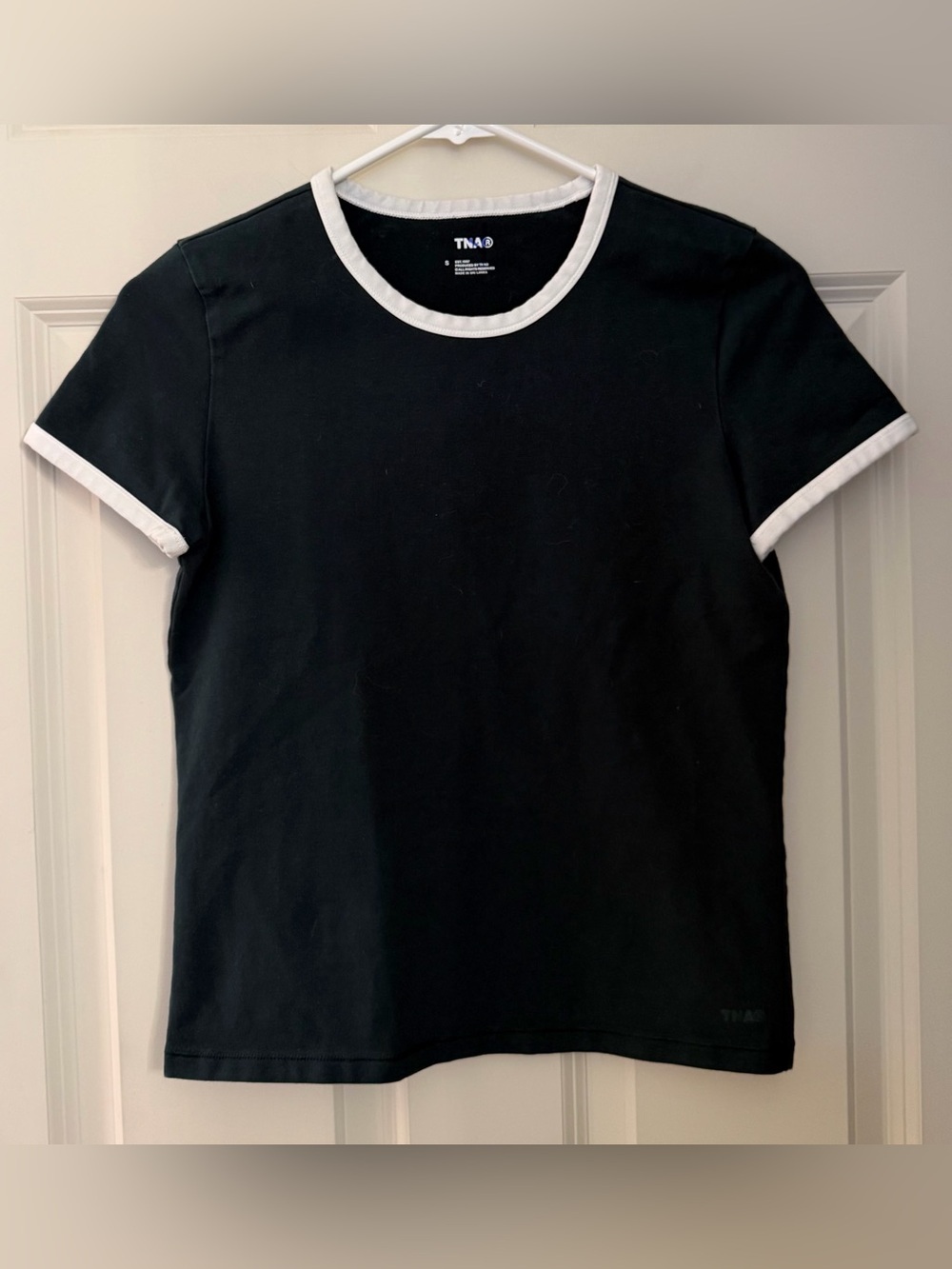 Aritzia TNA Cotton Blend Ringer Tee in Forest Green/White, Size S